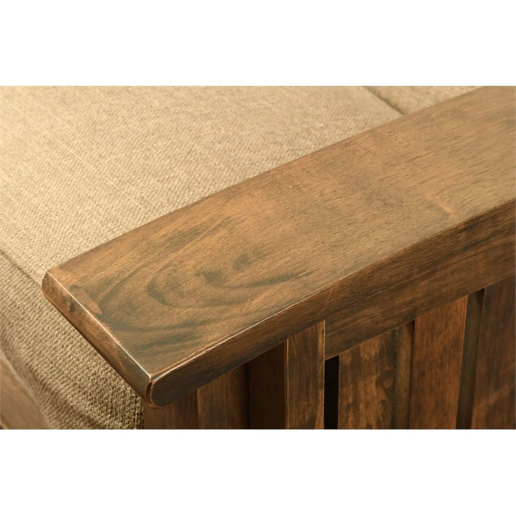 Rustic Walnut Futon with Linen Stone Gray Mattress F6206