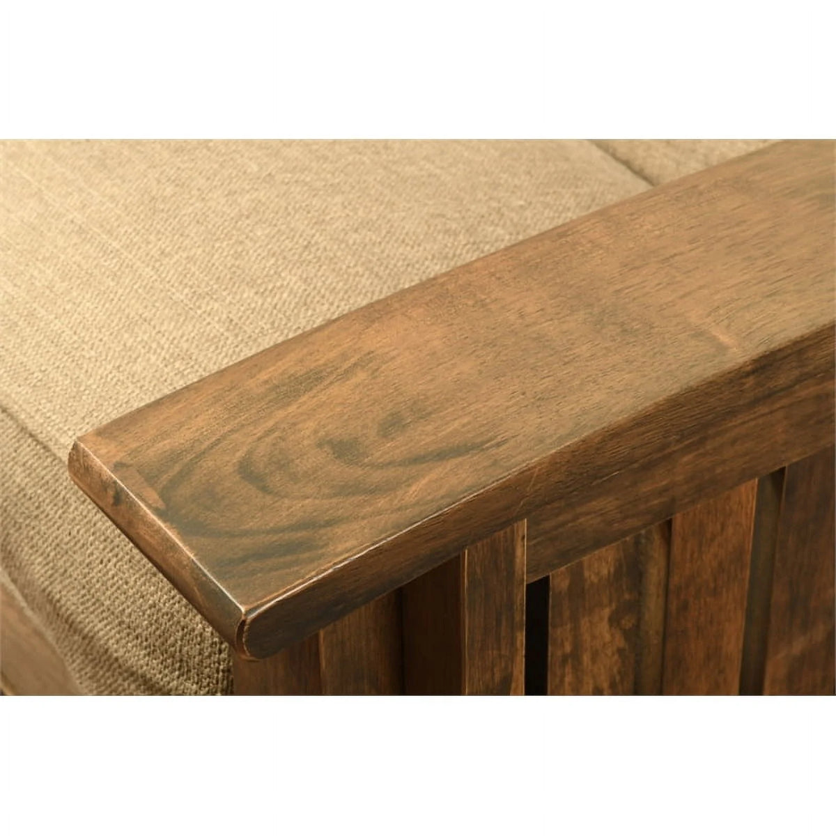 Rustic Walnut Futon with Linen Stone Gray Mattress F6206