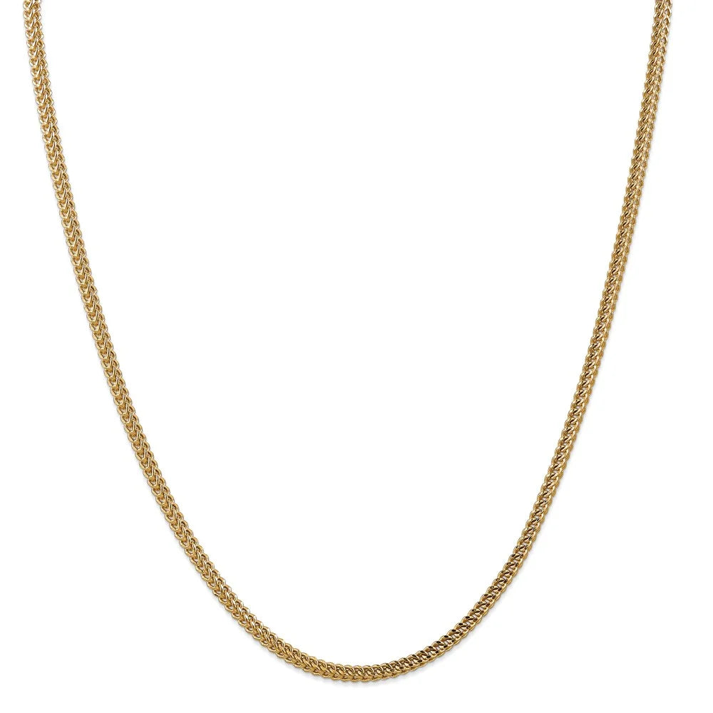 14kt Yellow Gold 3mm Semi-Solid Franco Chain 24 inch Lobster Clasp K2671