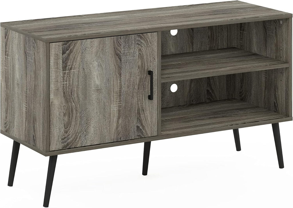 Espresso TV Stand with Wood Legs, One Cabinet Two Shelves W392