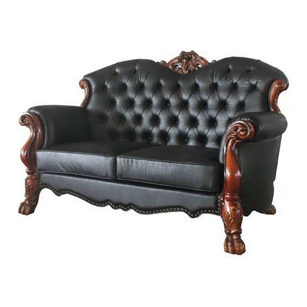 Black & Brown Faux Leather Love Seat with Toss Pillows S802485
