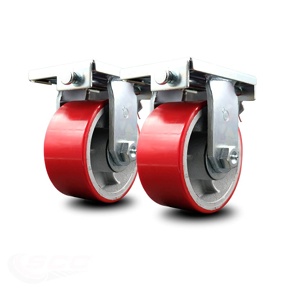 Rigid Caster – 6 Inch Red Poly on Cast Iron Wheel F229562