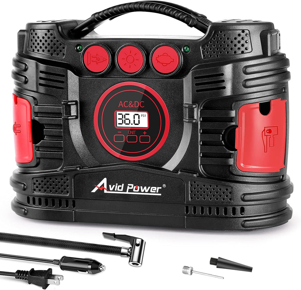 AC/DC Tire Inflator Portable Air Compressor with Dual Motors Digital Gauge LED Light Pack of 2 V21605