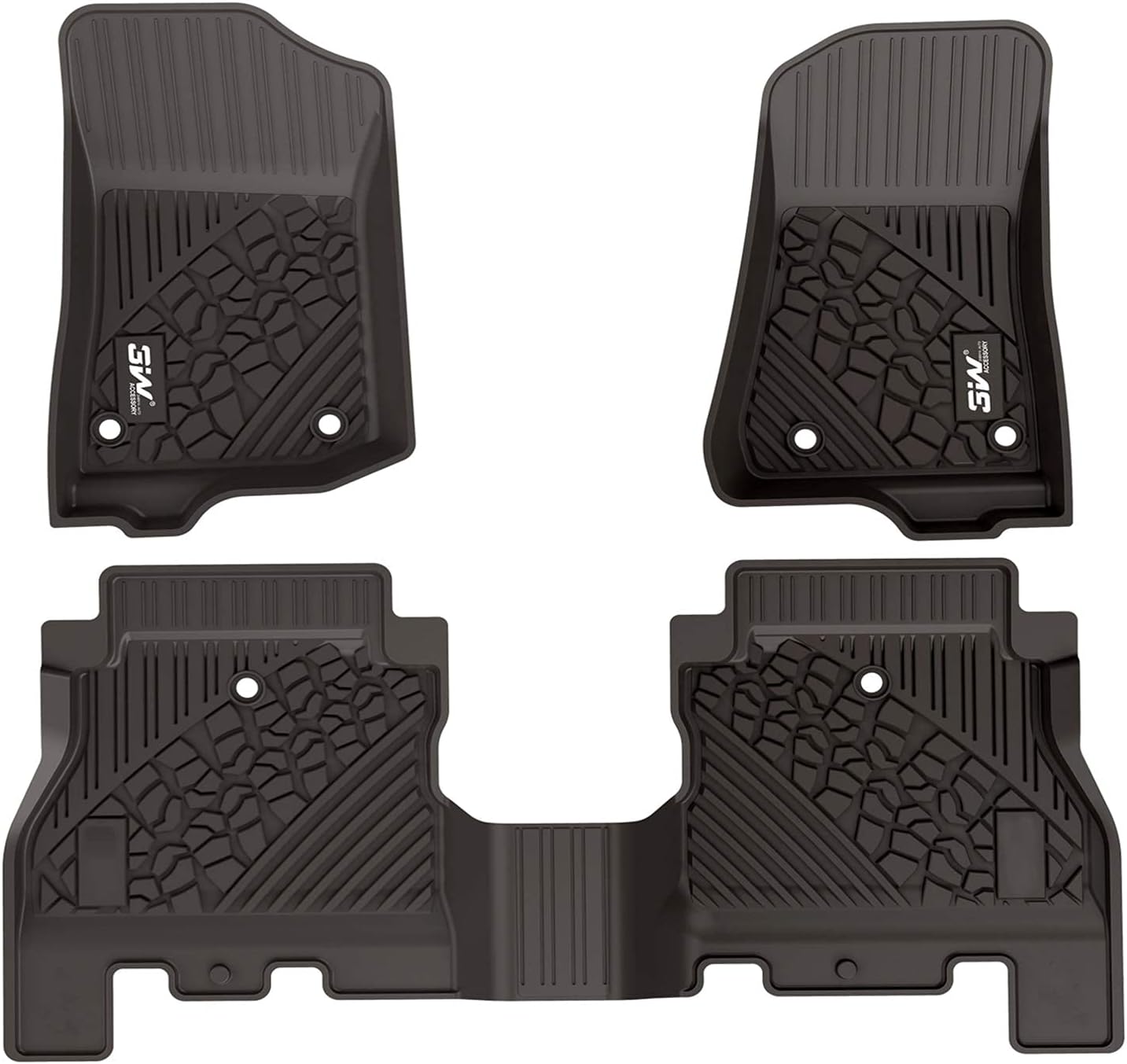 Black TPE Floor Mats for Jeep Gladiator 2020-2022, 1st & 2nd Row Full Set B354