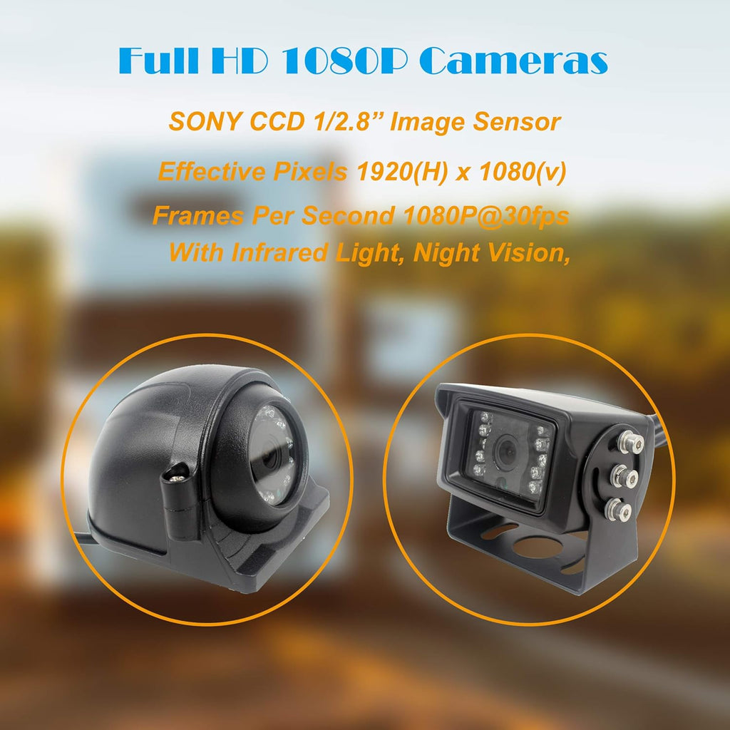 9 Inch Screen 1080P HD Backup Camera System with Quad Split Screen Rear View Monitor + 2X Backup Cameras + 2X Side Backup V912