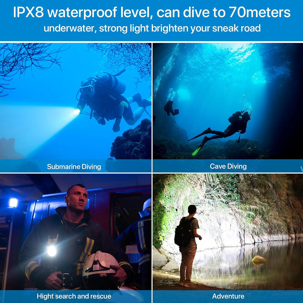 6000 Lumen Waterproof Rechargeable LED Diving Flashlight, Pack of 2 C6810