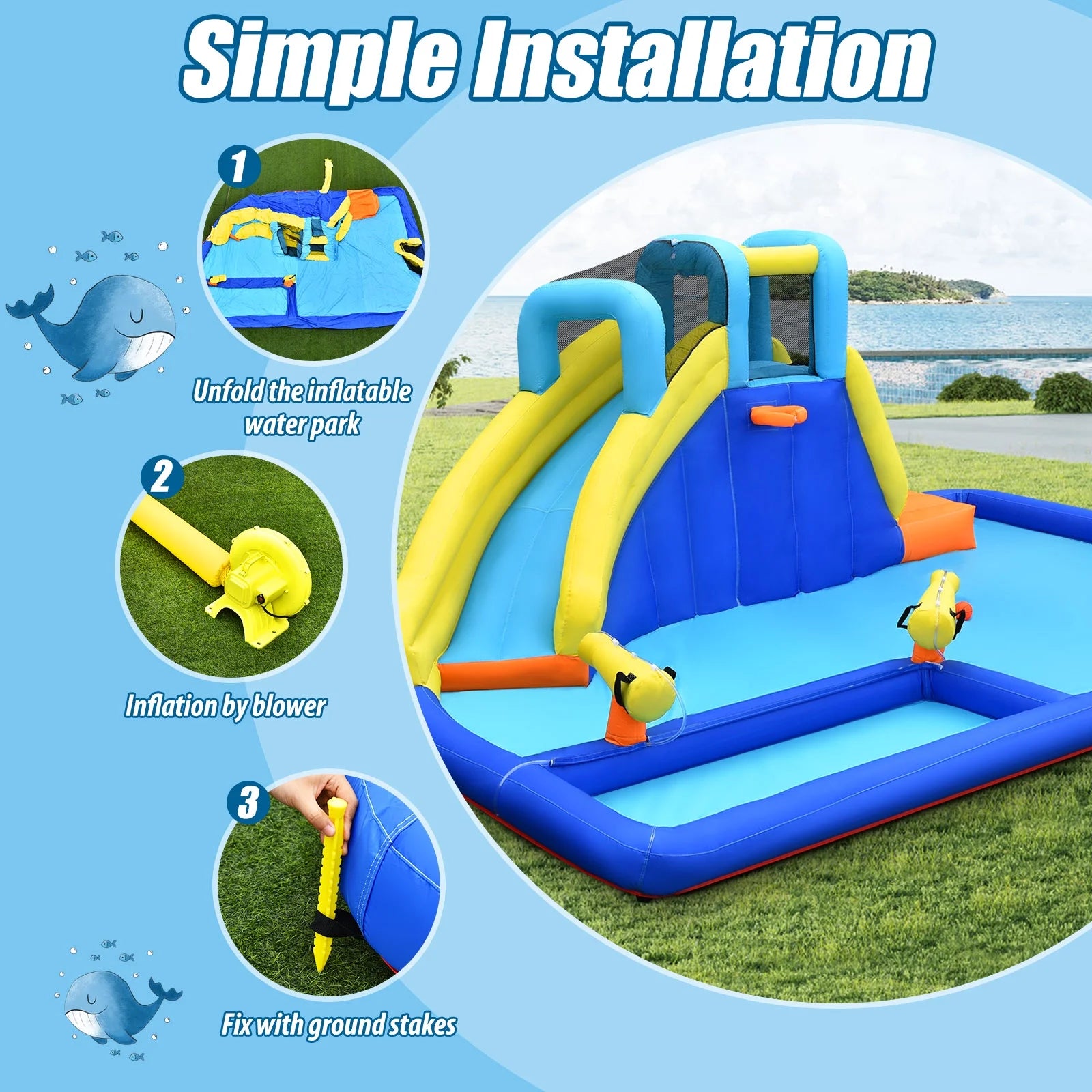 Inflatable Bounce House Water Slide Bouncer with Ball Shooting Climbing Wall X194930