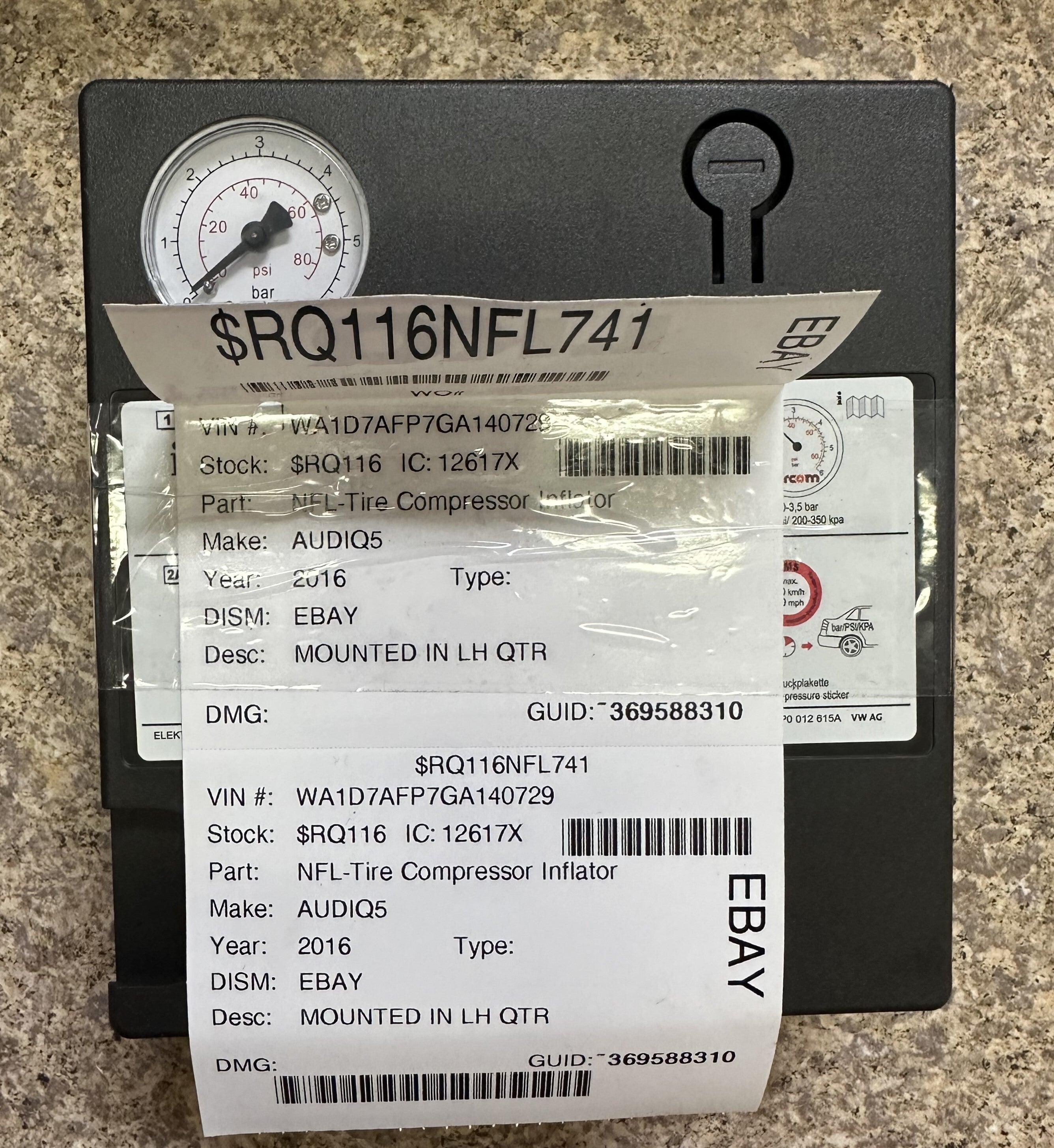 Tire Compressor Inflator LH Quarter Mounted Z565