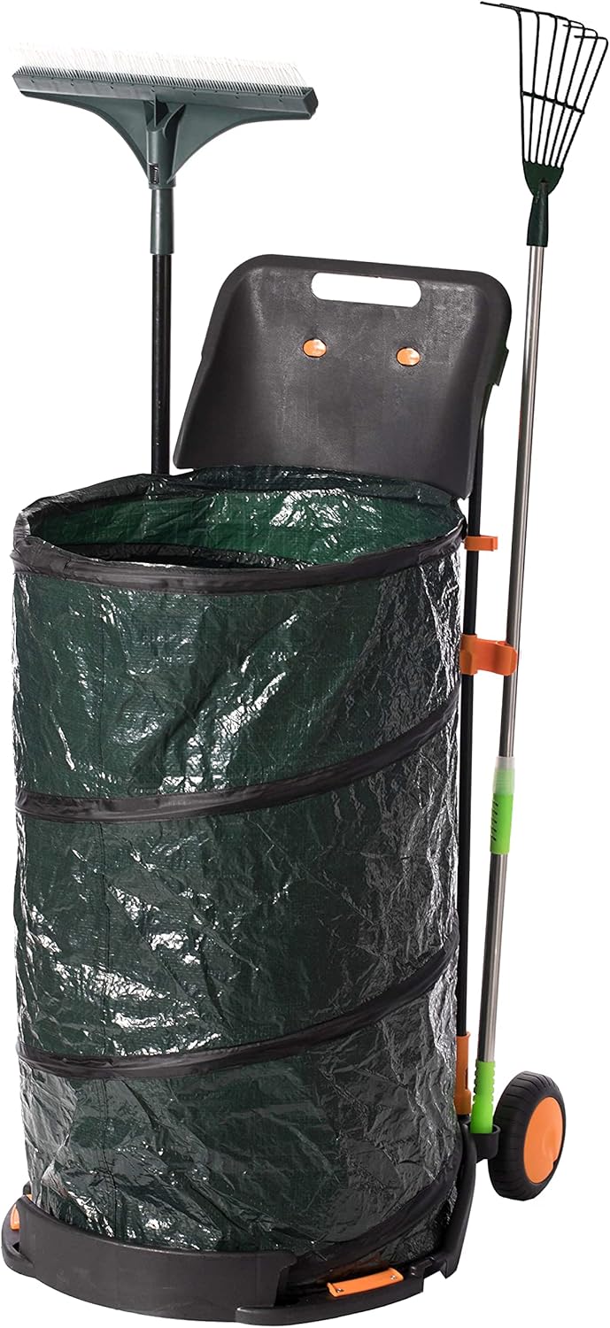 Green Garden Cart and Leaf Collector with Hand Leaf Rakes X9010