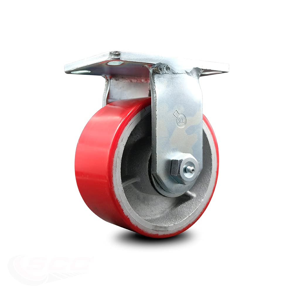 Rigid Caster – 6 Inch Red Poly on Cast Iron Wheel F229562
