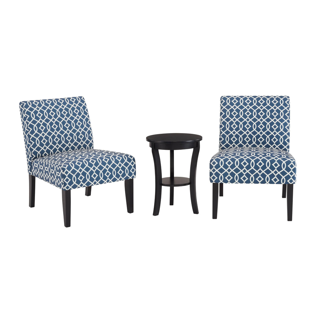 3pc Set Blue Fabric Upholstered Side Table and 2 Chairs C970965