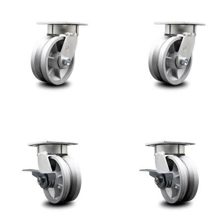 5 inch Kingpinless V Groove Semi Steel Wheel Swivel Caster Set with 2 Brakes N45895