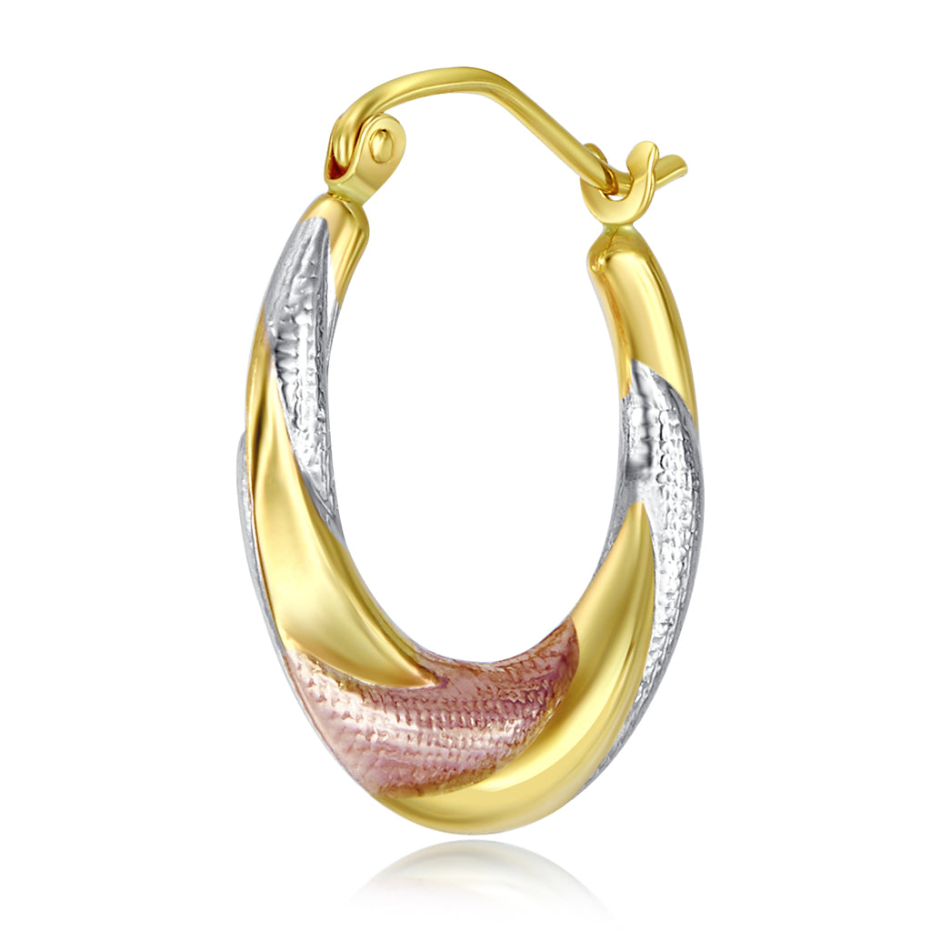 14k Tri 3 Color Gold Polished Diamond Cut Satin Twisted Hoop Earrings (20 x 20mm) K9748