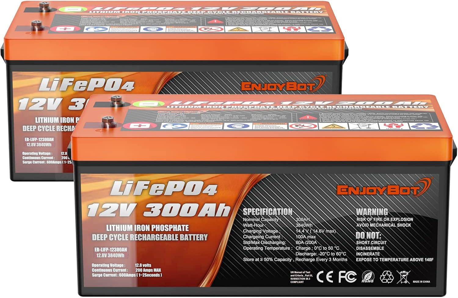 LiFePO4 12V 200Ah Lithium Iron Phosphate Battery with 200A BMS L1456