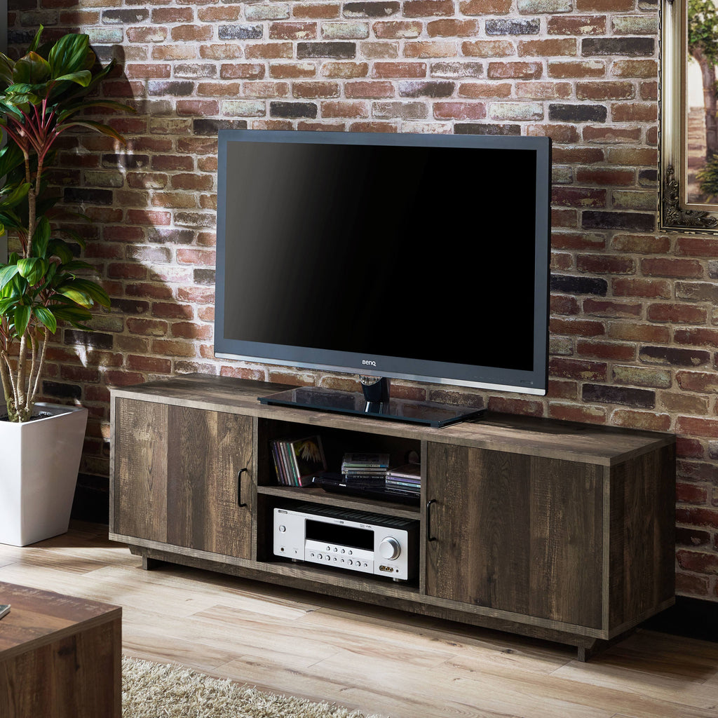 Rustic Reclaimed Oak Brown 63-inch TV Stand with Storage A7576