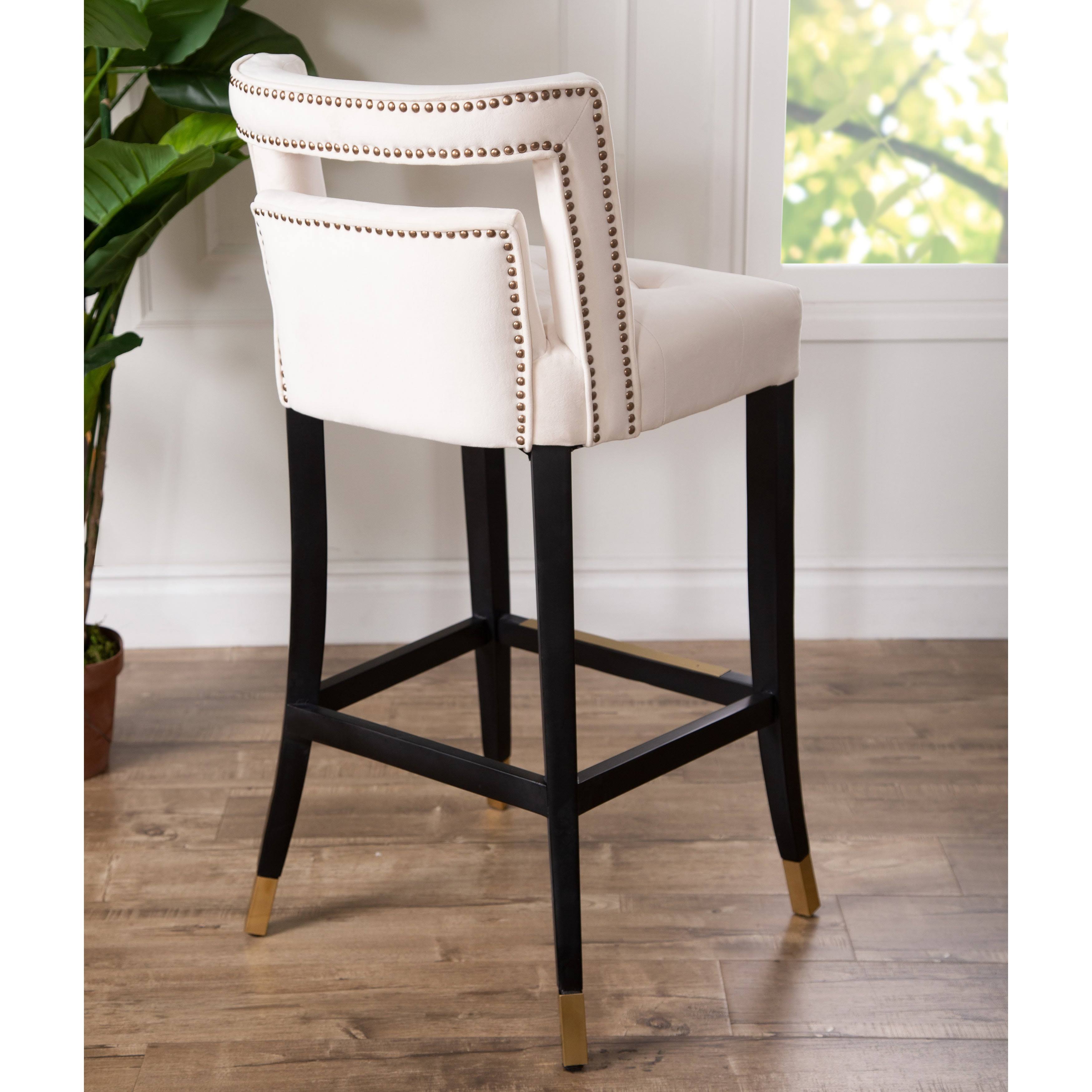 Ivory Tufted Velvet Bar Stool N8536