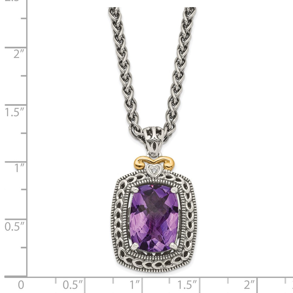 Sterling Silver Gold Diamond Amethyst Necklace M927