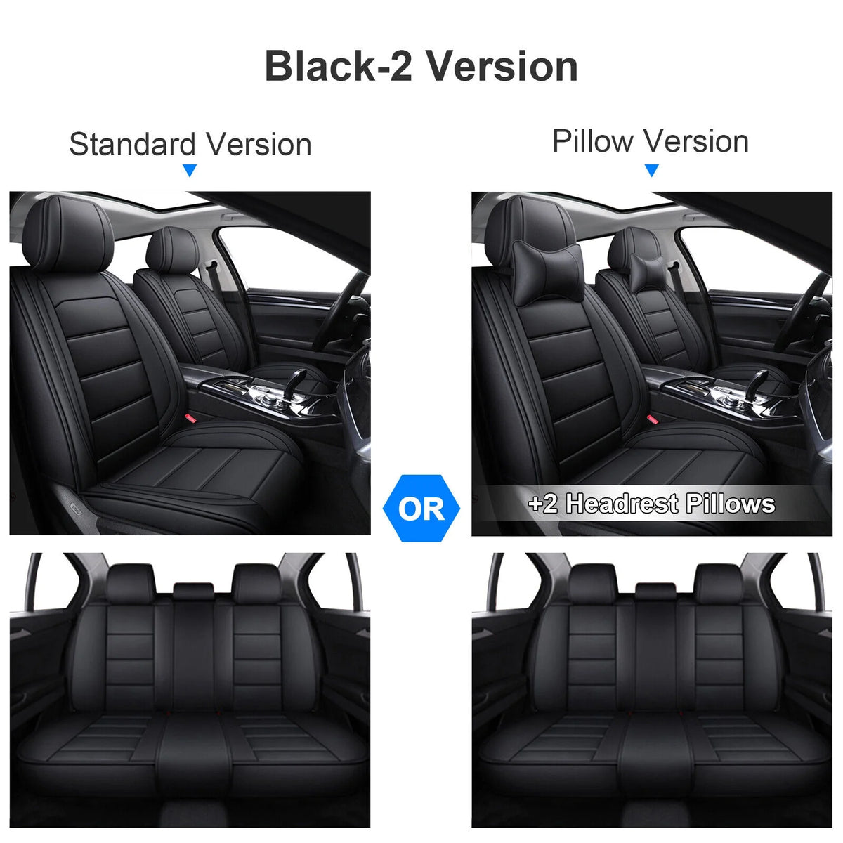 Black Waterproof PU Leather Car Seat Covers Full Set W14716