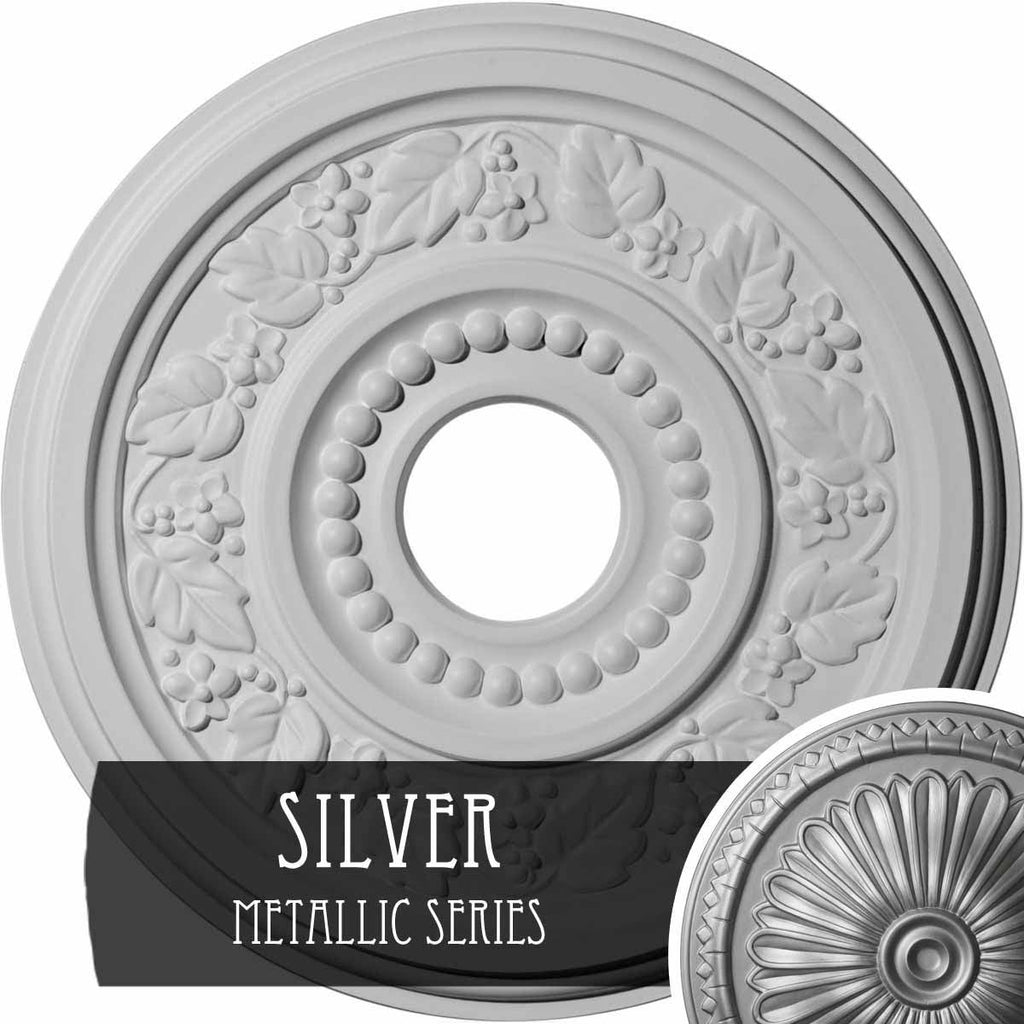 16 1/8x22OD x 3 1/2x22ID x 7/8x22P Hand-Painted Silver Ceiling Medallion J96412