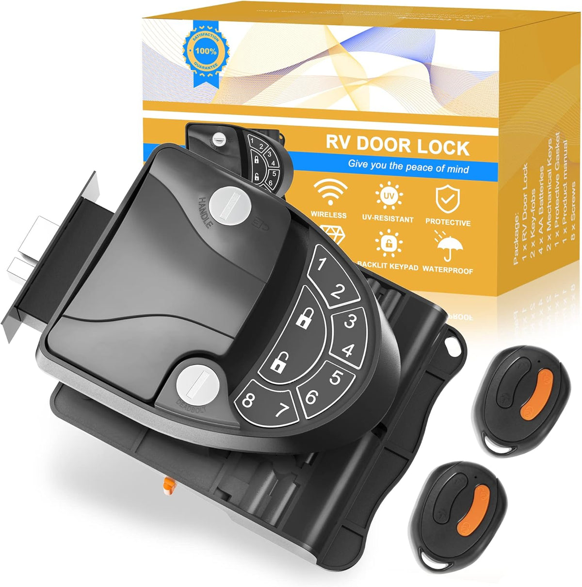 Black Zinc Alloy RV Door Lock with Keypad and Remote Fobs Y3403