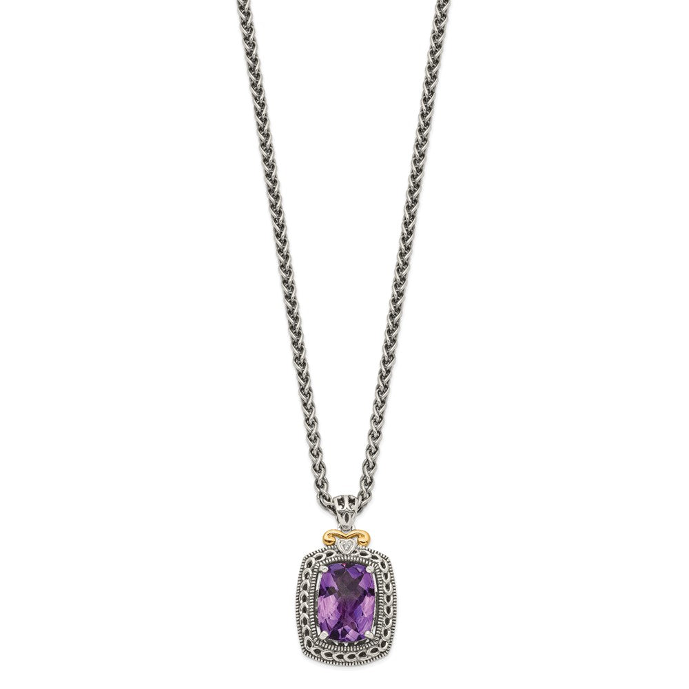 Sterling Silver Gold Diamond Amethyst Necklace M927