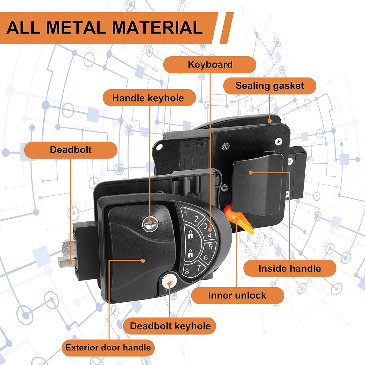 Black Zinc Alloy RV Door Lock with Keypad and Remote Fobs Y3403