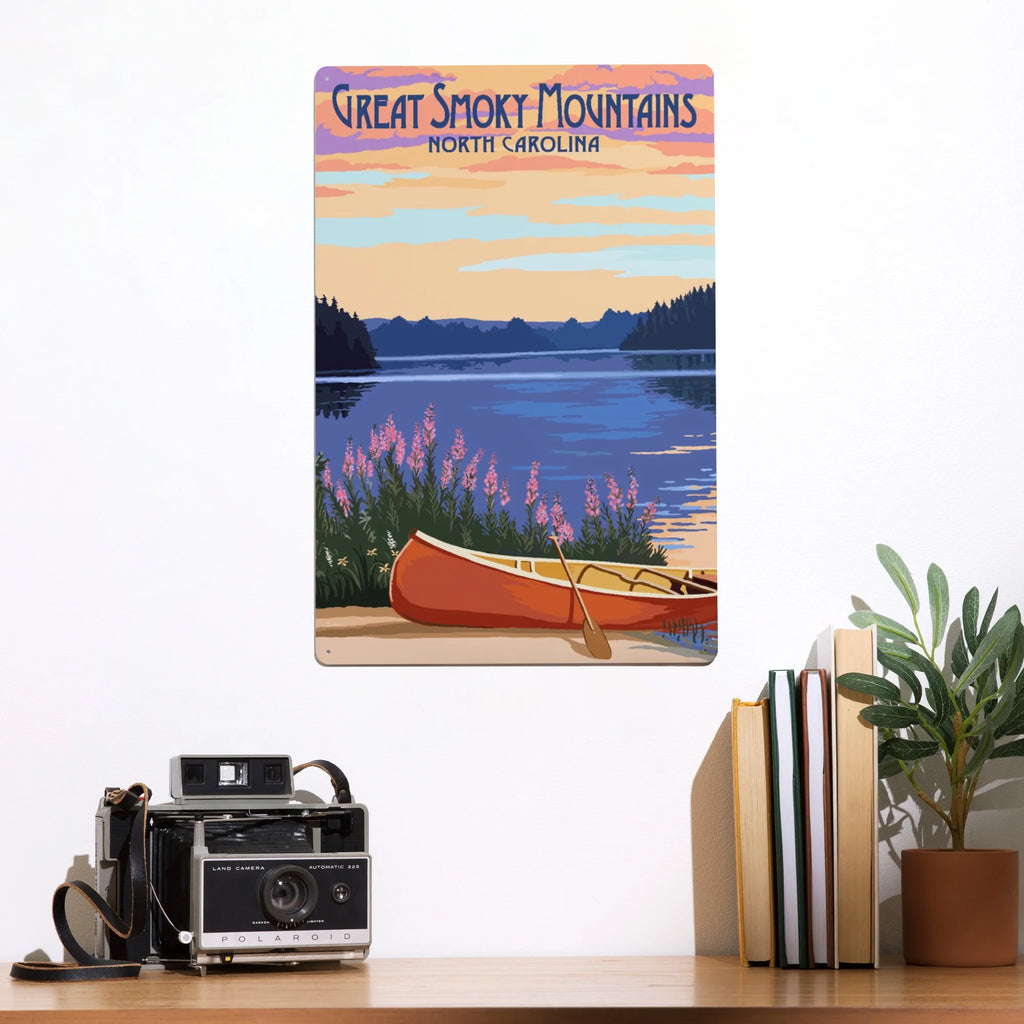 Canoe and Lake Metal Sign Decor X871