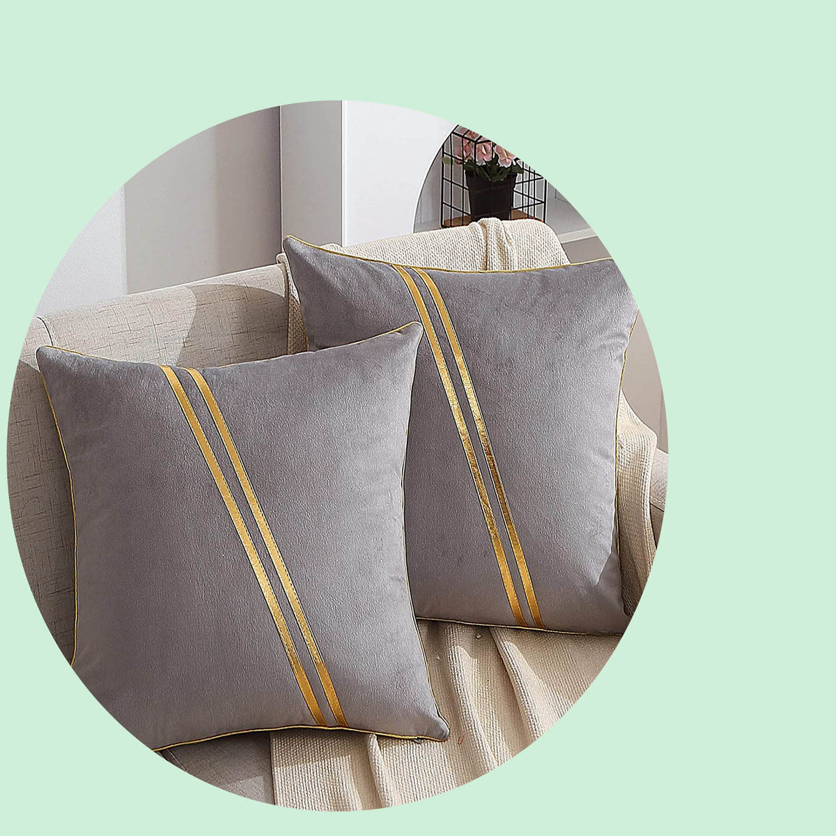 Set of 2 Gold Velvet Throw Pillow Covers with Leather, 20 x 20 in E3953