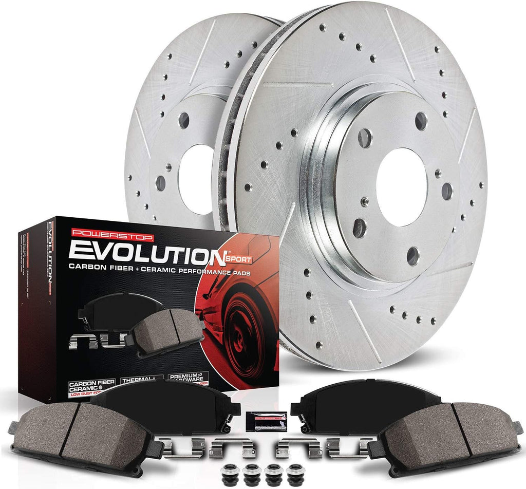 Front Z23 Carbon Fiber Brake Pads with Drilled & Slotted Brake Rotors Kit Z544227