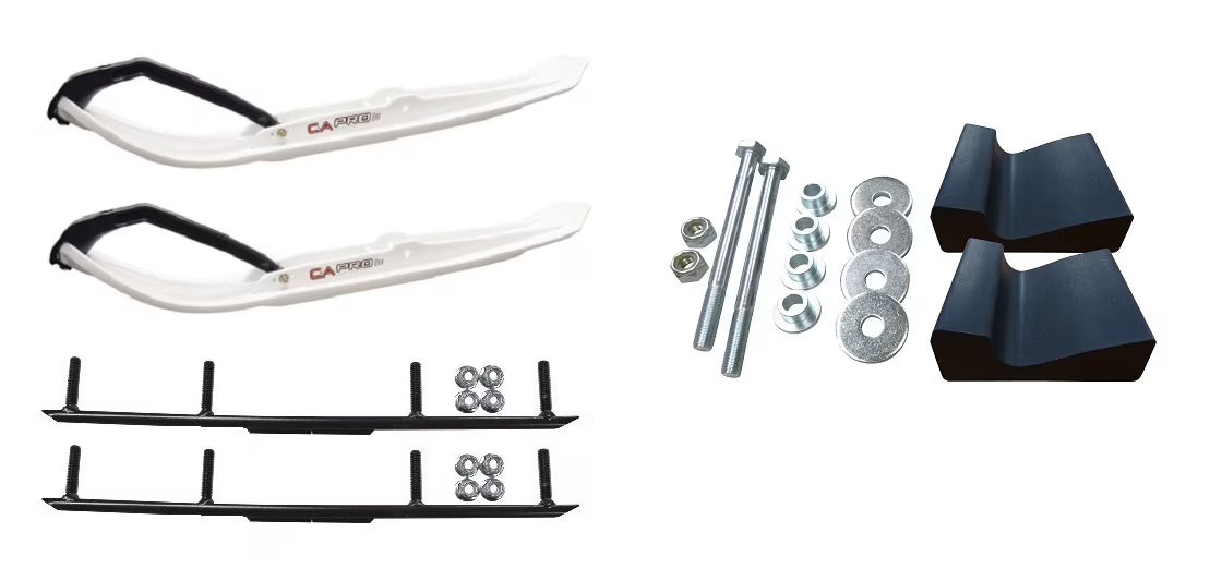 White MTX Snowmobile Skis with 4" Round Bars Complete Kit S333250