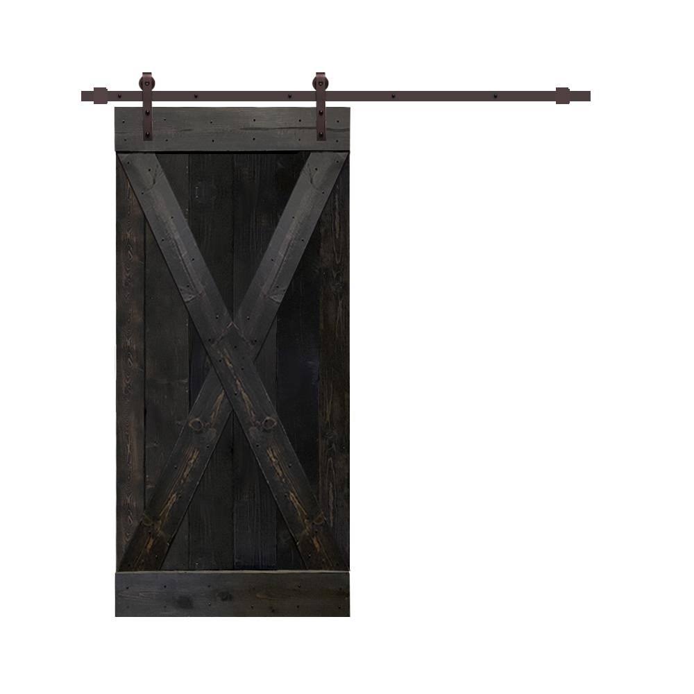 Charcoal Black Stained Wood Interior Sliding Barn Door with Hardware Kit T87324