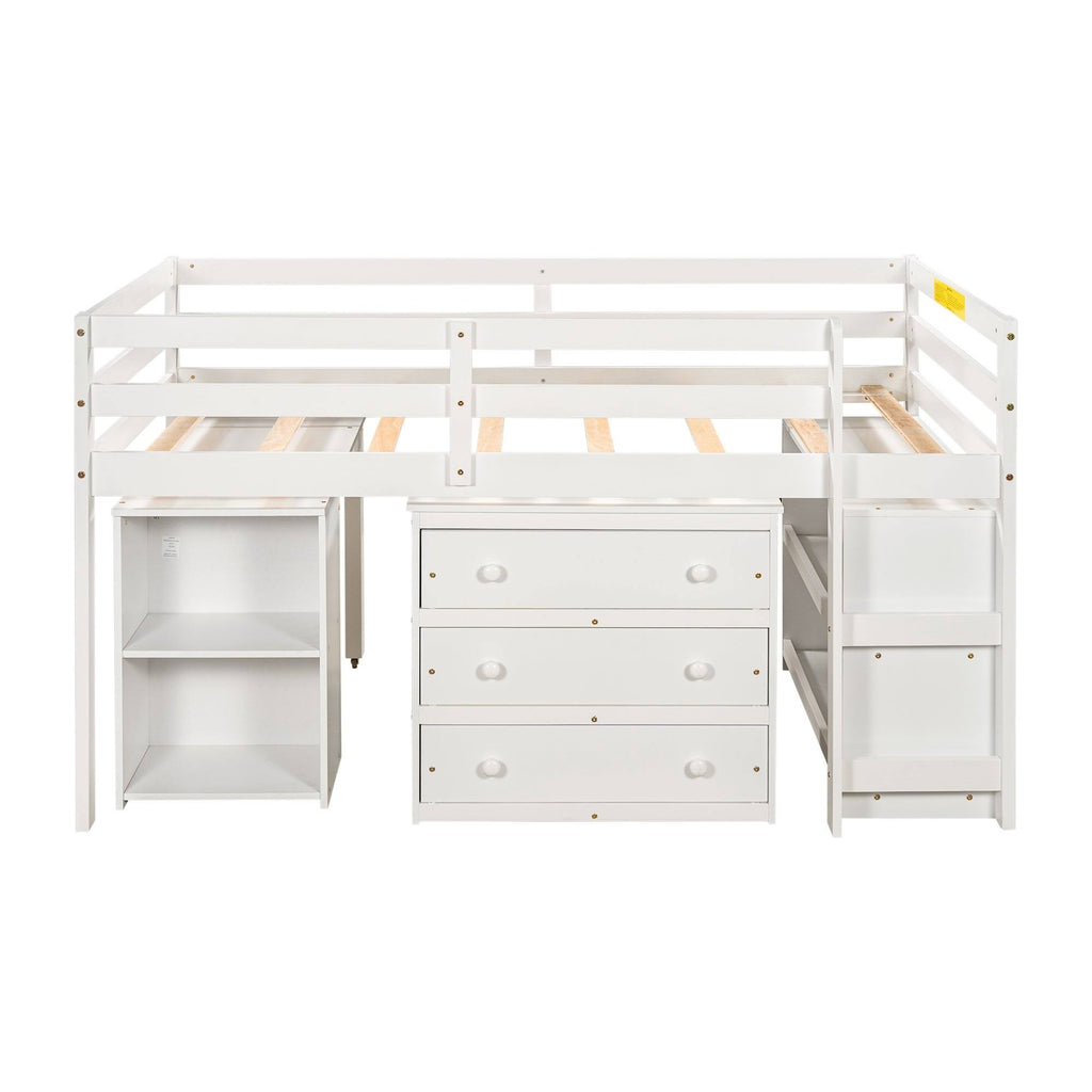 Twin Loft Bed with Cabinet and Rolling D12896