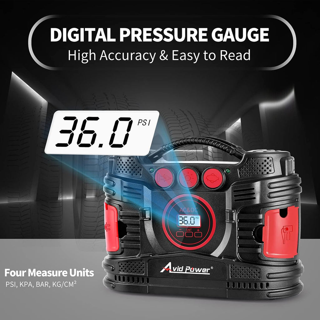 AC/DC Tire Inflator Portable Air Compressor with Dual Motors Digital Gauge LED Light Pack of 2 V21605