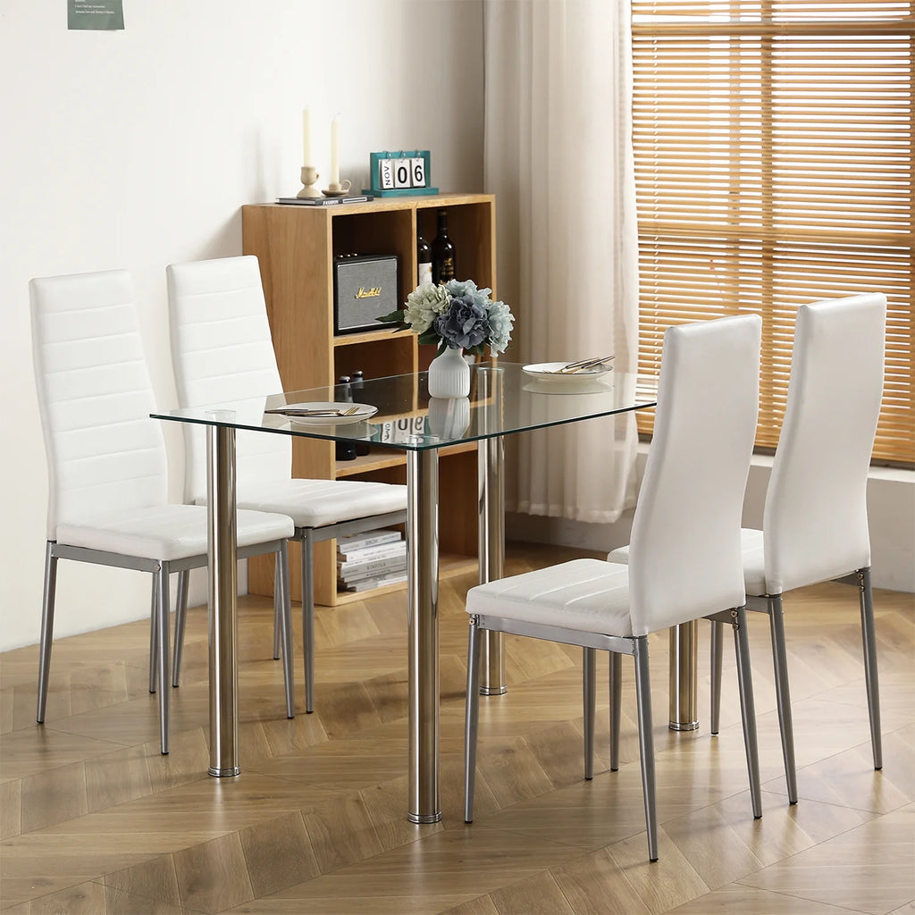 White Glass Dining Table Set for 4 O14227