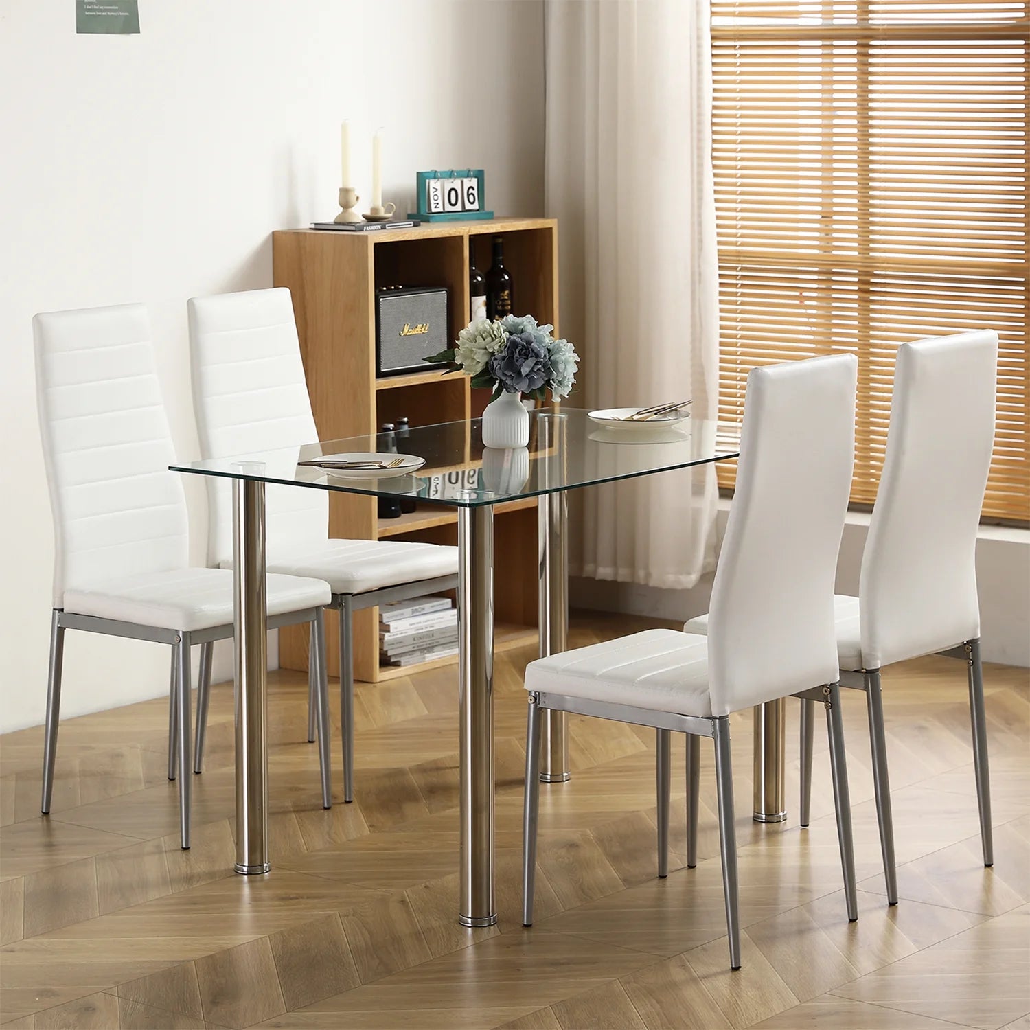 White Glass Dining Table Set for 4 O14227
