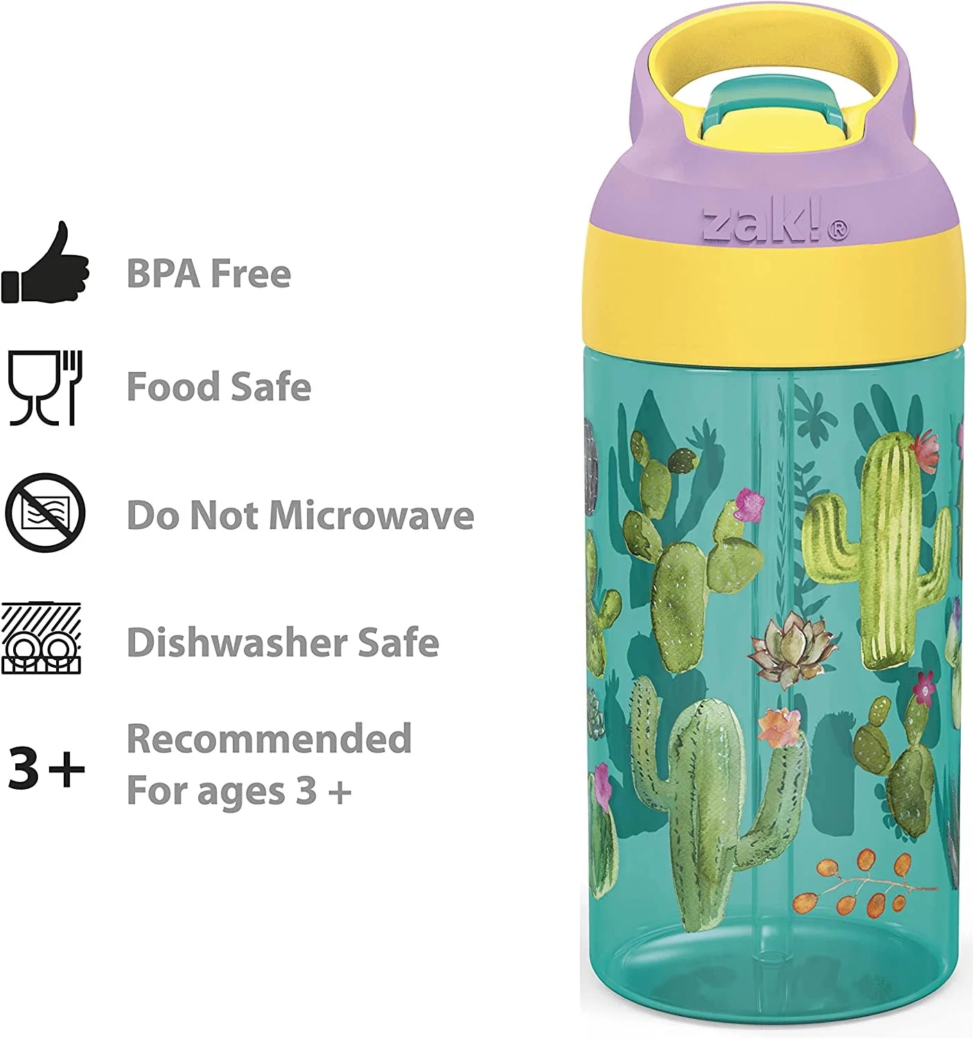 16oz Durable Plastic Kids Water Bottle with Straw and Carrying Loop, 2PK Set S9271