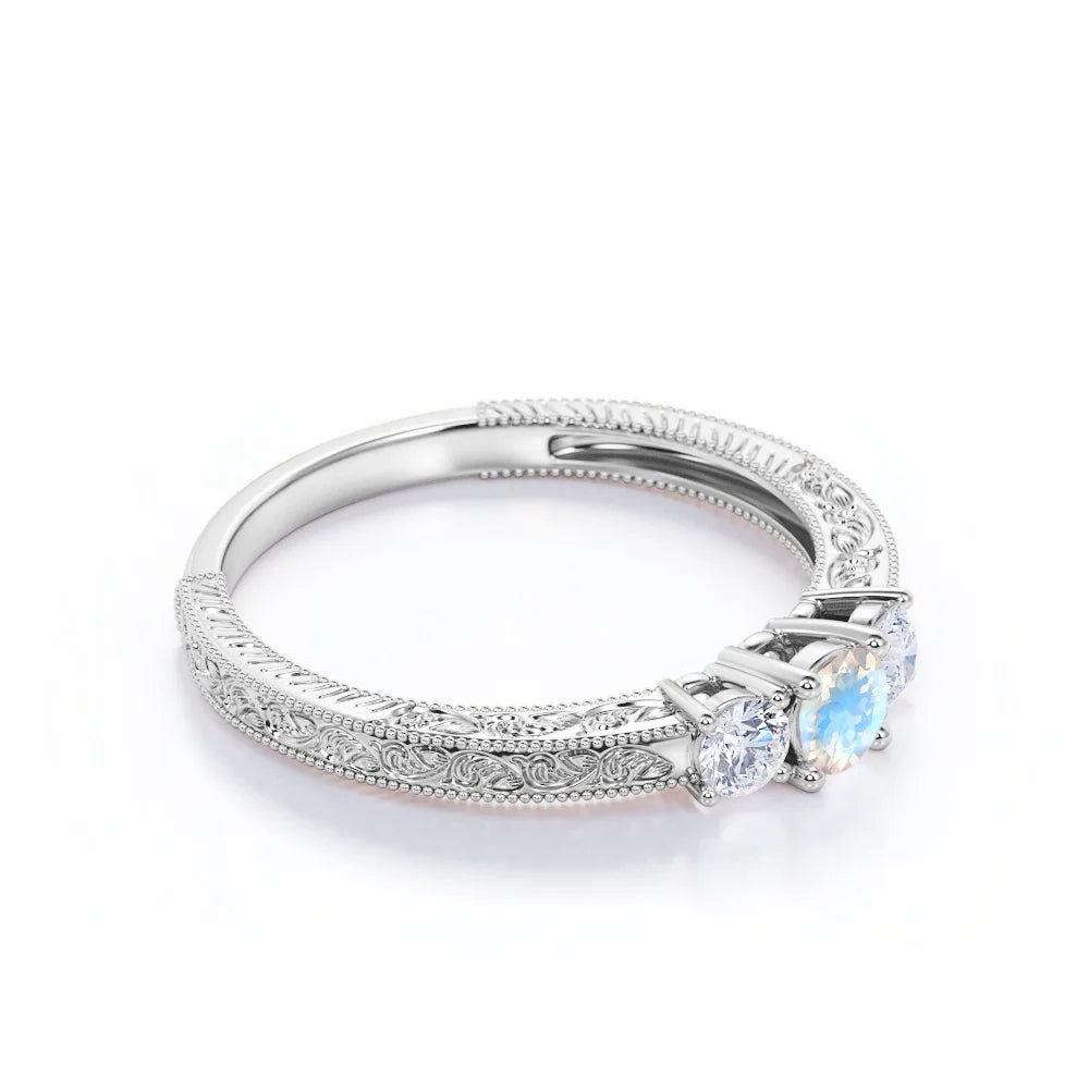 18K White Gold Plated Rainbow Moonstone and Moissanite Engagement Ring G34915