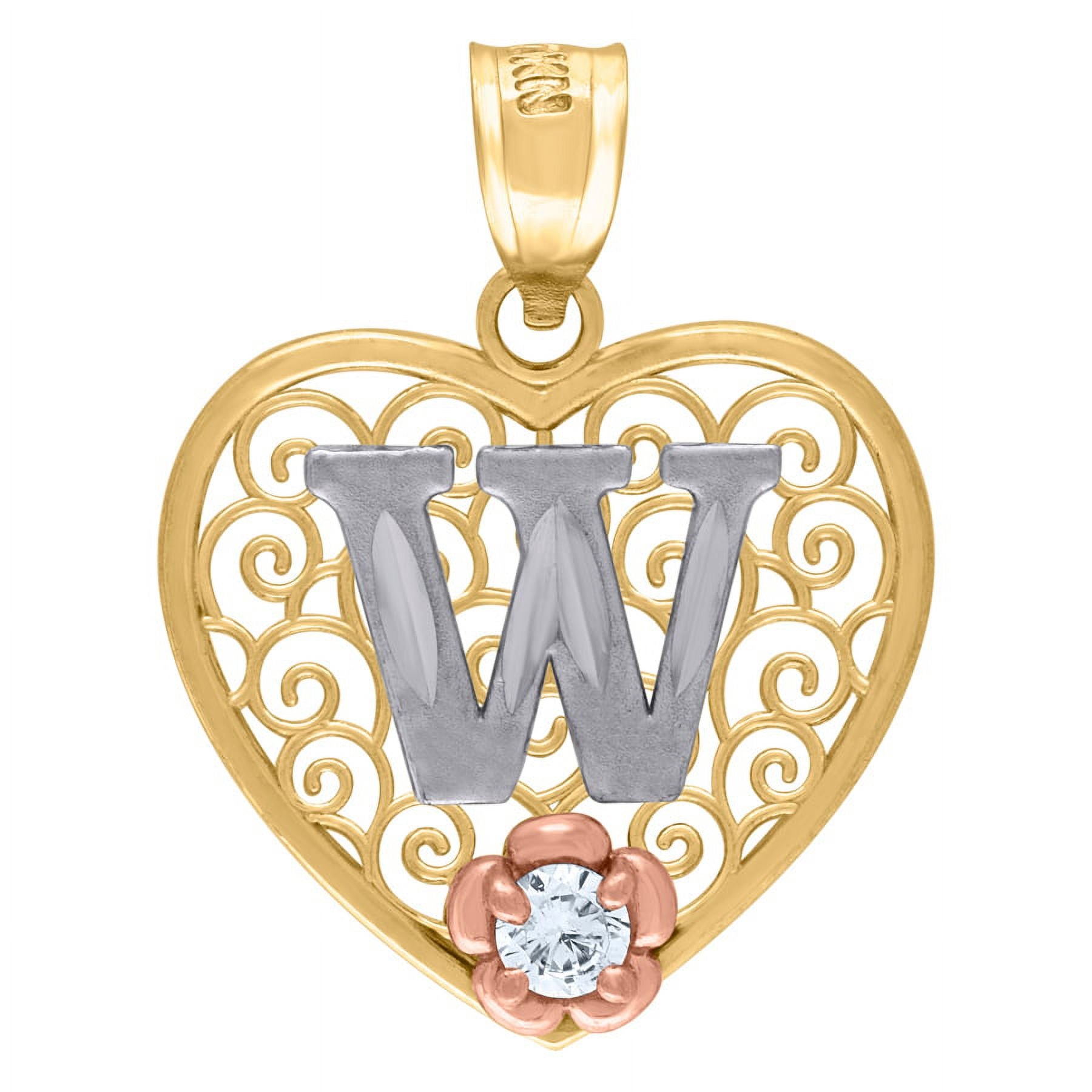 Tri color Gold Love Heart Letter W Charm Pendant Necklace R256
