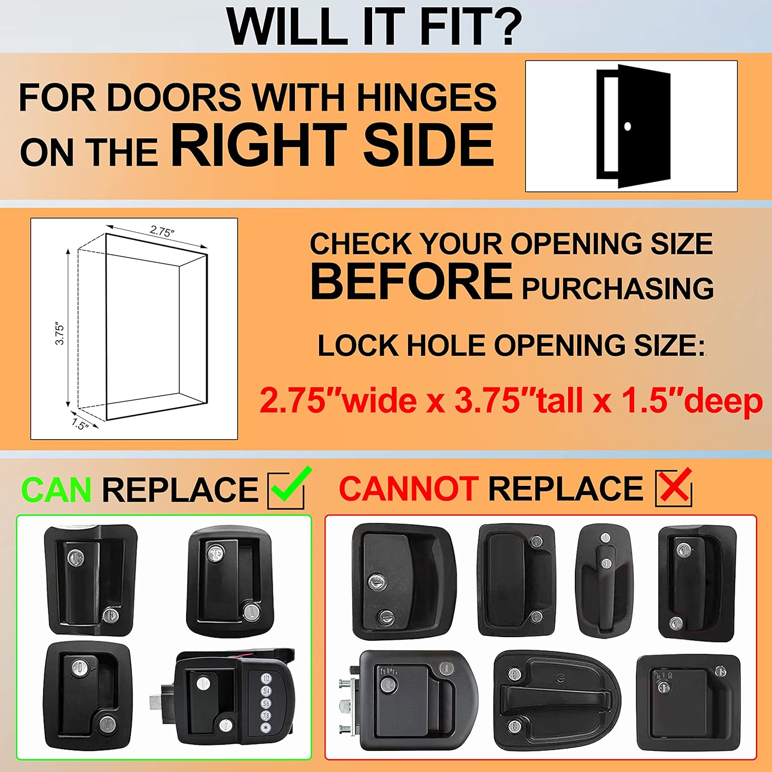 Black Zinc Alloy RV Door Lock with Keypad and Remote Fobs Y3403