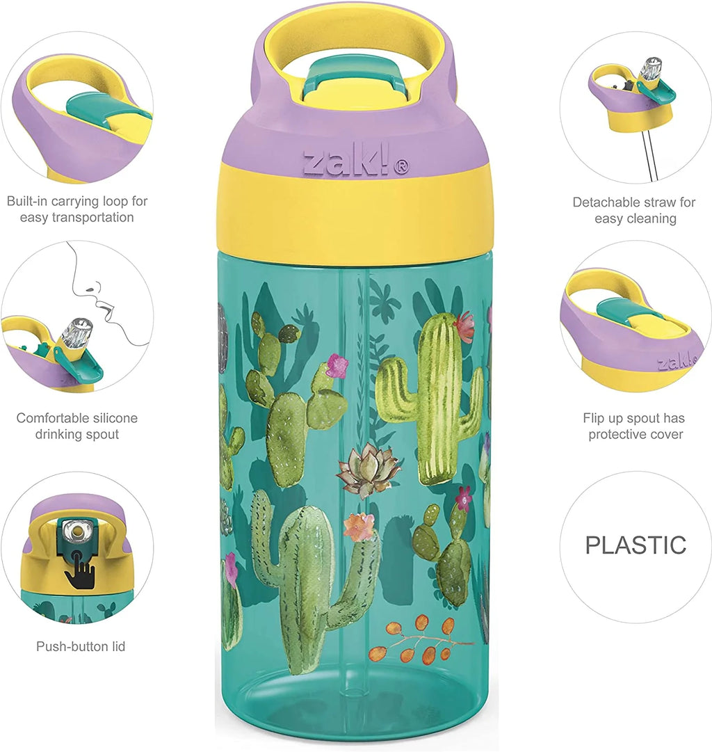16oz Durable Plastic Kids Water Bottle with Straw and Carrying Loop, 2PK Set S9271