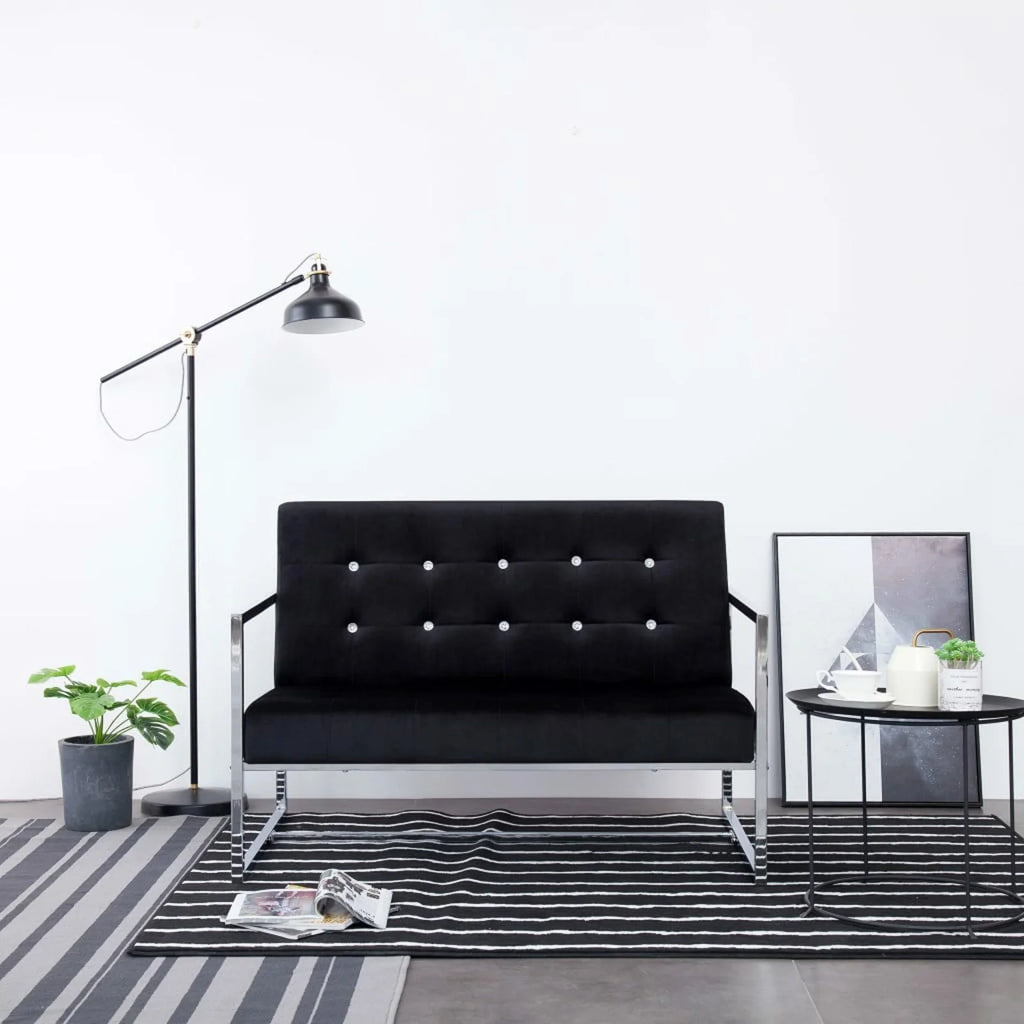 Black Chrome 2-Seater Sofa with Armrests O71696