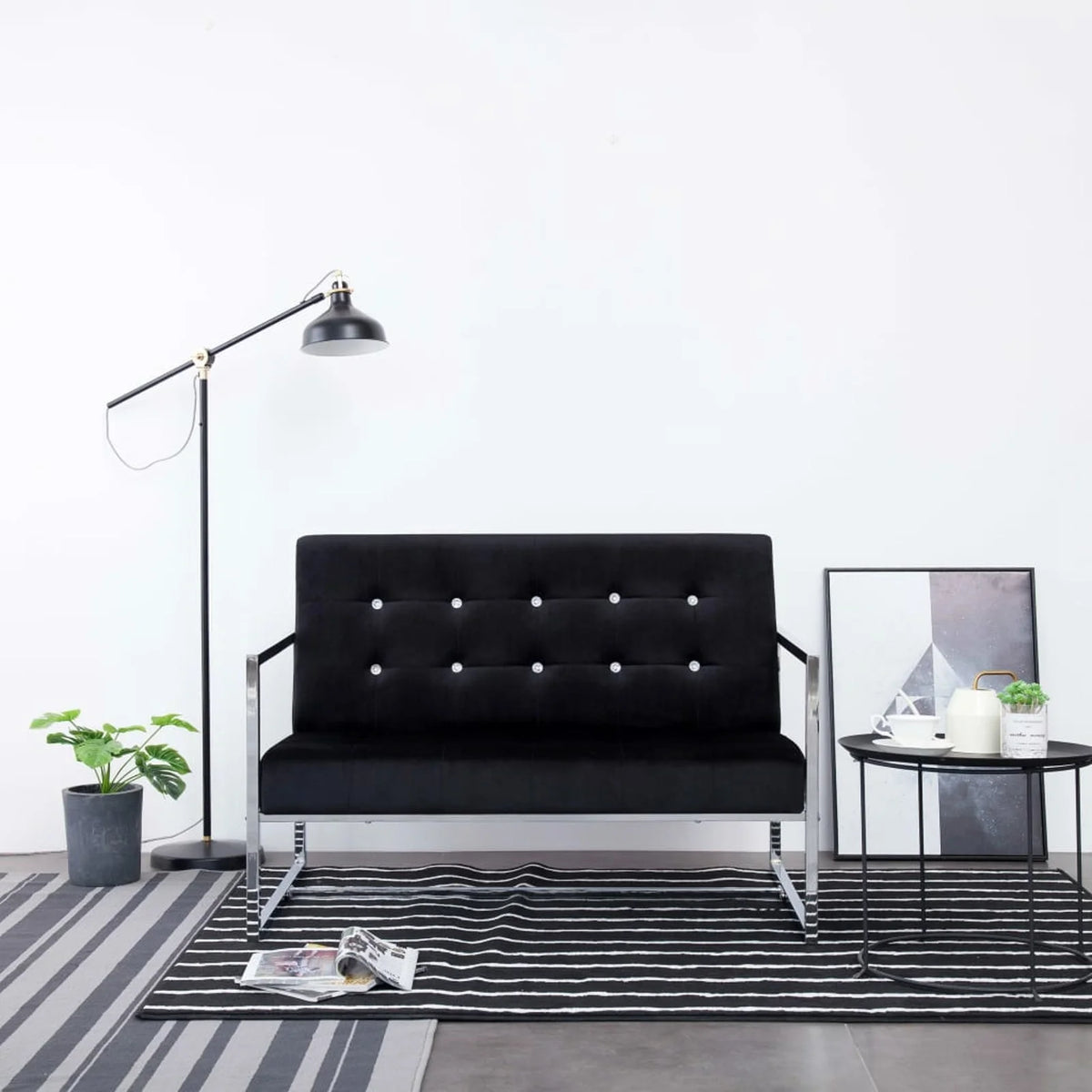 Black Chrome 2-Seater Sofa with Armrests O71696