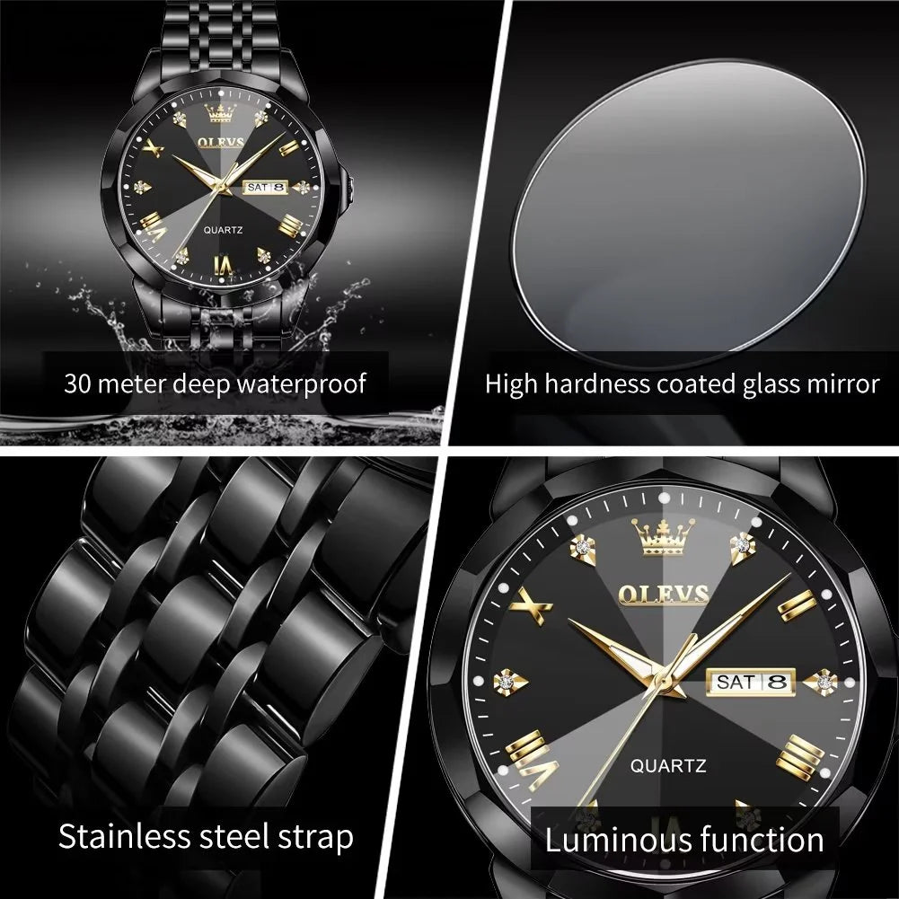 Black Stainless Steel Quartz Watch with Date Display B19183
