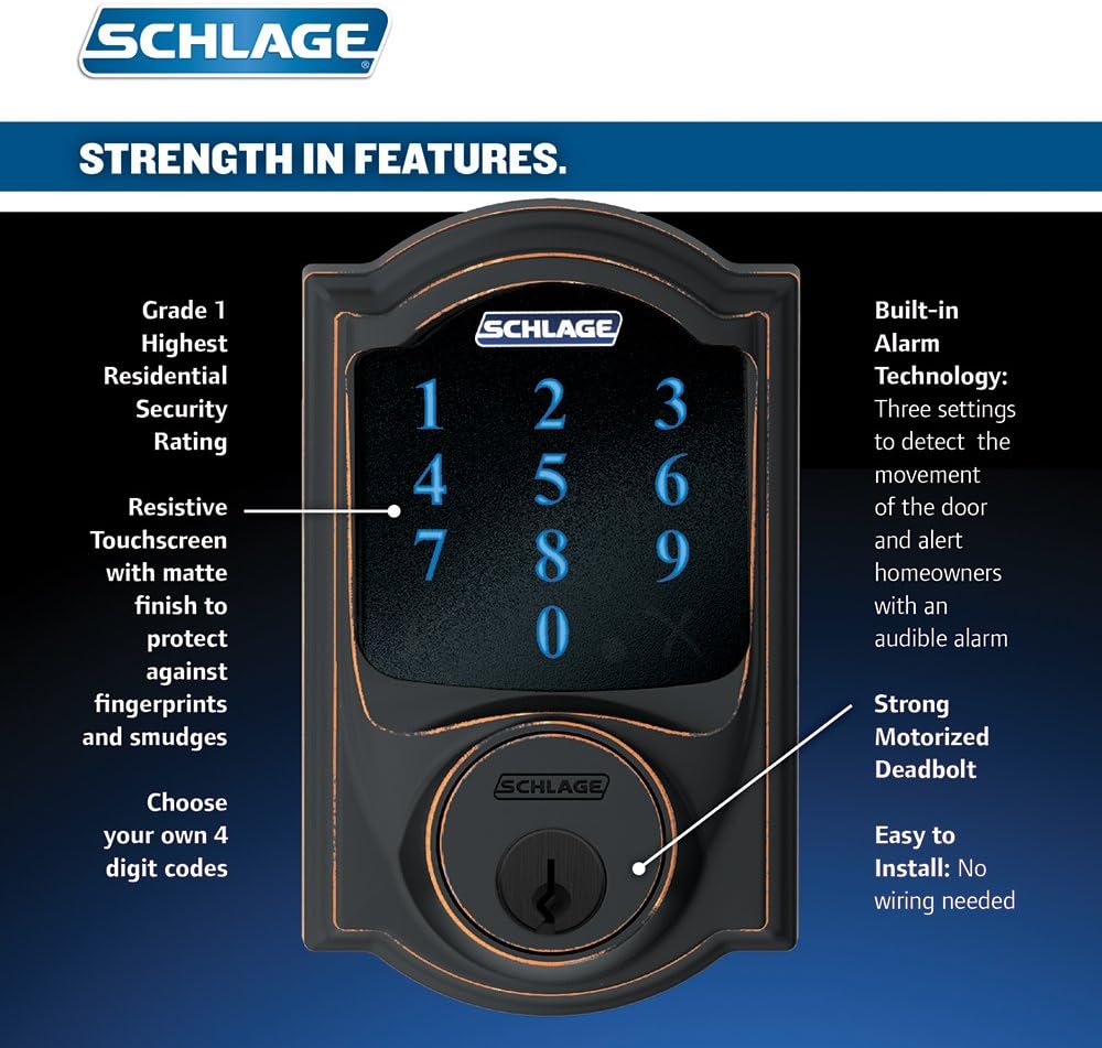 Aged Bronze Touchscreen Deadbolt with Built-In Alarm Q891445