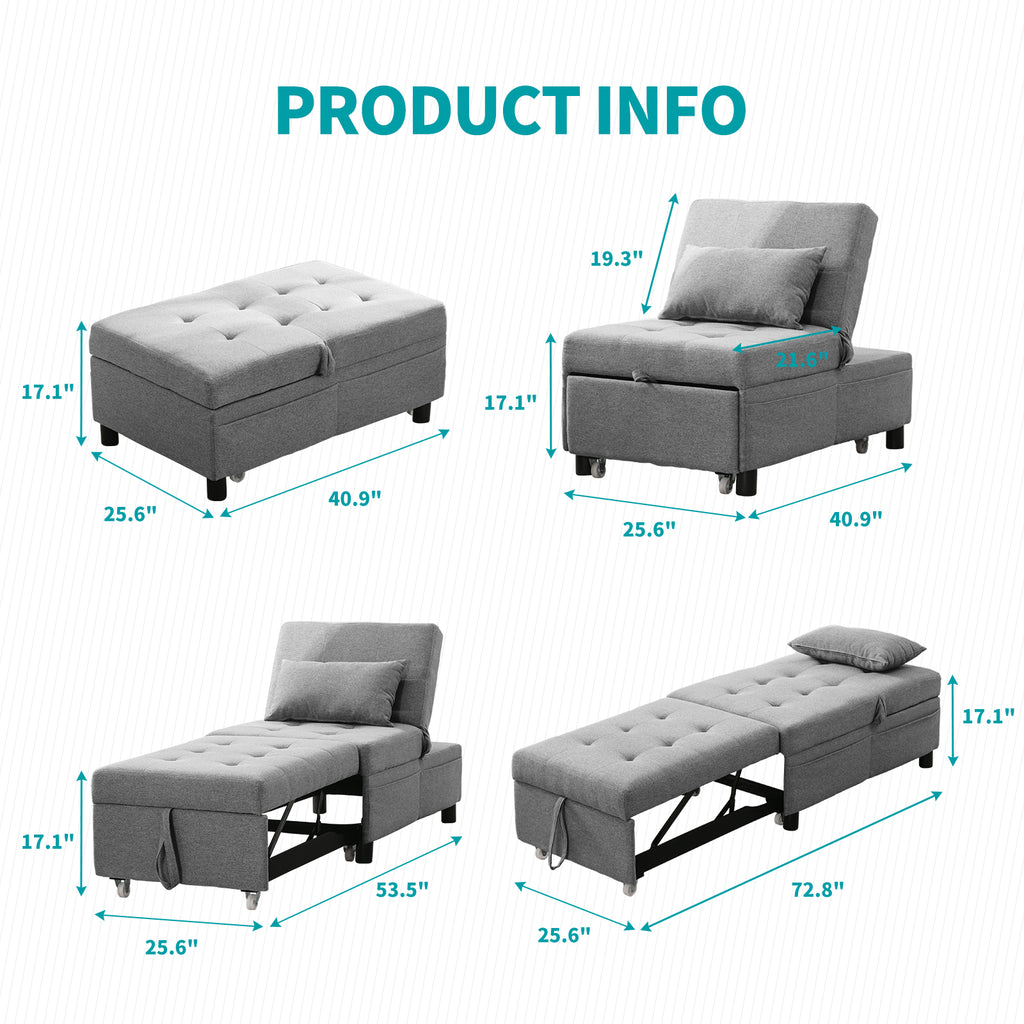 Light Gray Sofa Bed with Adjustable Backrest and Cushion X581766