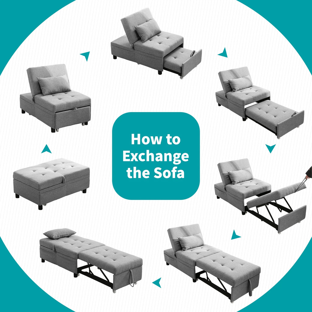 Light Gray Sofa Bed with Adjustable Backrest and Cushion X581766