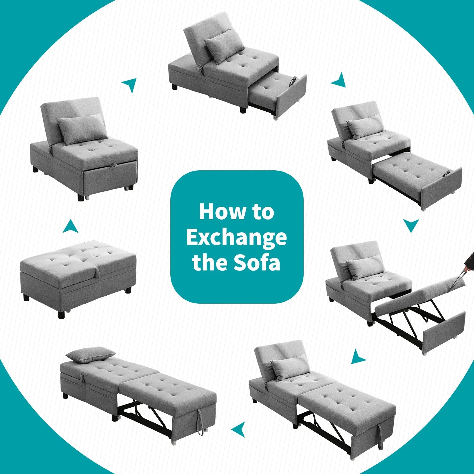 Light Gray Sofa Bed with Adjustable Backrest and Cushion X581766