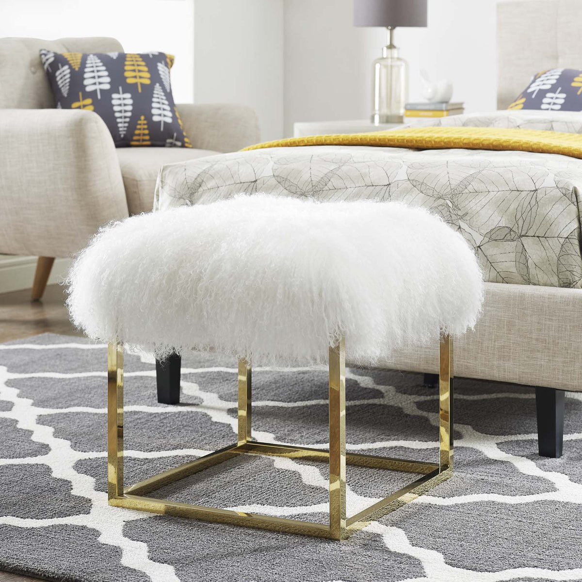 Gold White Velvet Accent Chair Ottoman M602