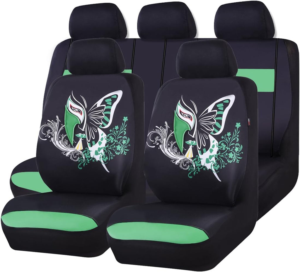 11PCS Universal Fit Car Seat Covers Set (Black with Pink) J306