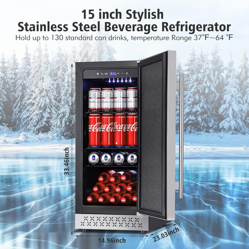 Stainless Steel Under Counter Beverage Refrigerator, 130 Cans, French Door Z1095